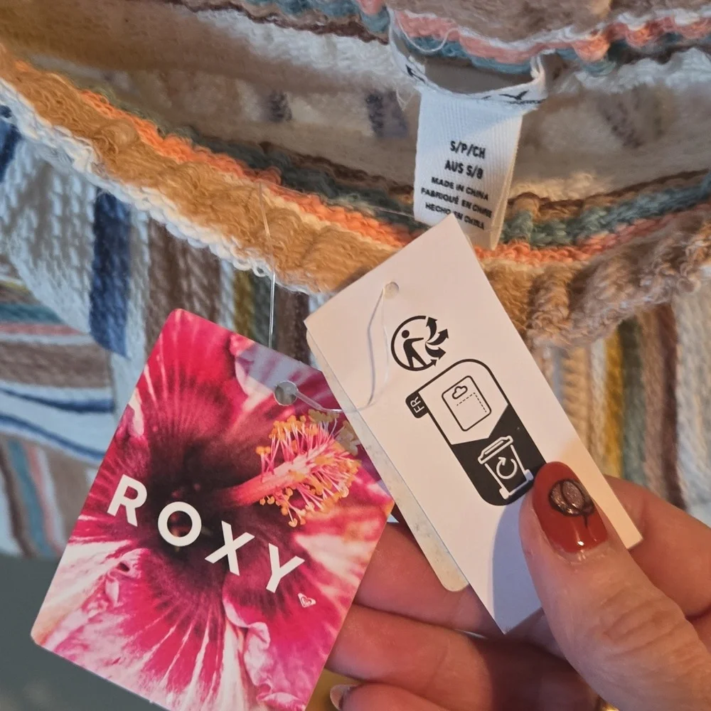 Roxy Womens Multicolor Striped Beach Shorts Elastic Waist Drawstring Small NEW